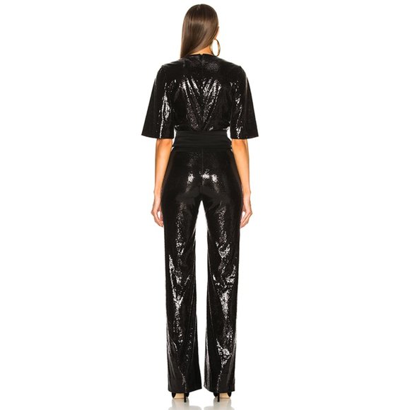NEW Galvan Galaxy Sequin V-Neck Jumpsuit Black 6 - Picture 3 of 9